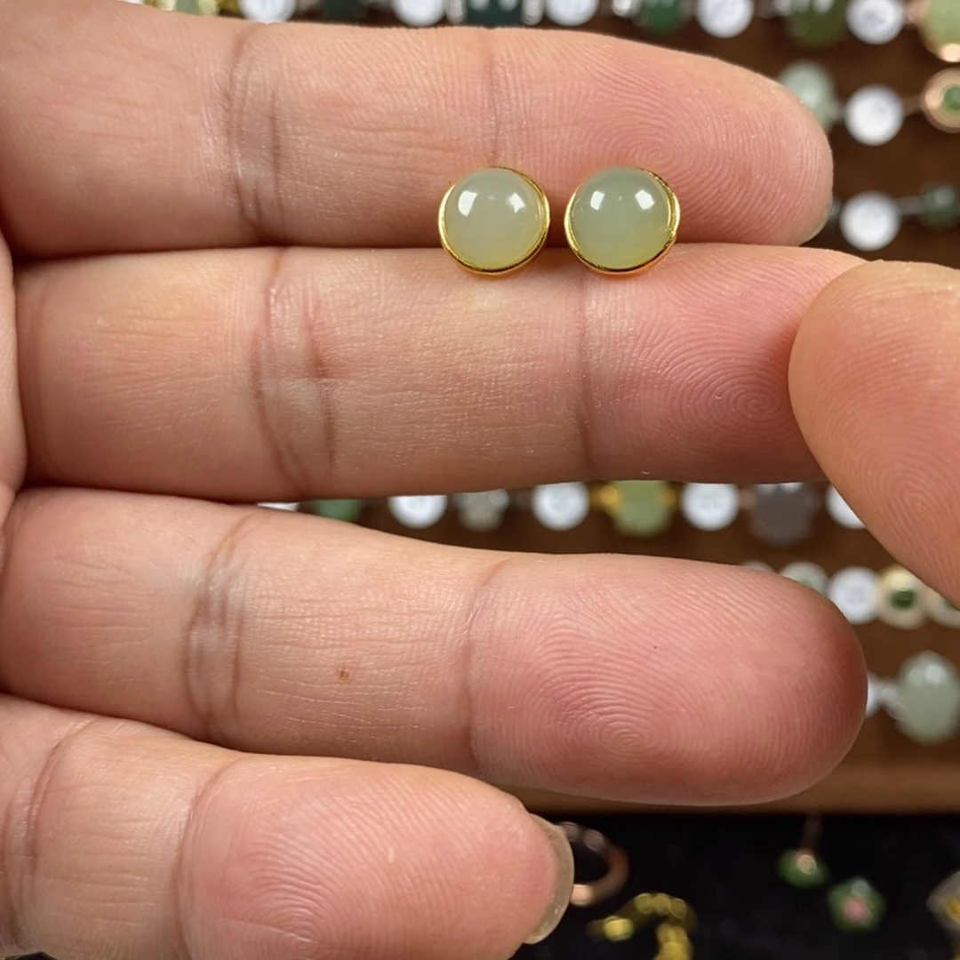 和田玉（青白玉）戒指银S925镀金镶嵌