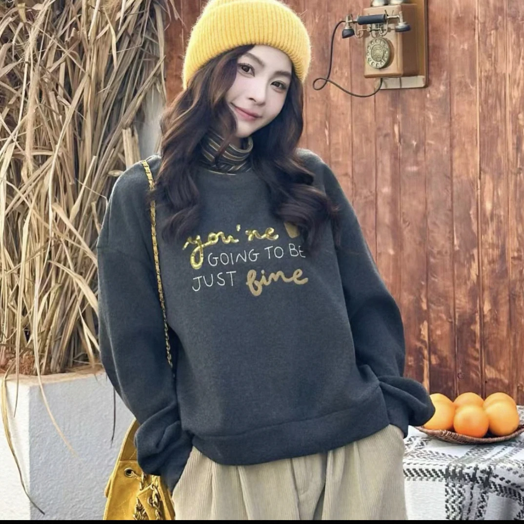 6013衣53冬新款韩式休闲风字母印花卫衣女学生宽松时尚上衣女