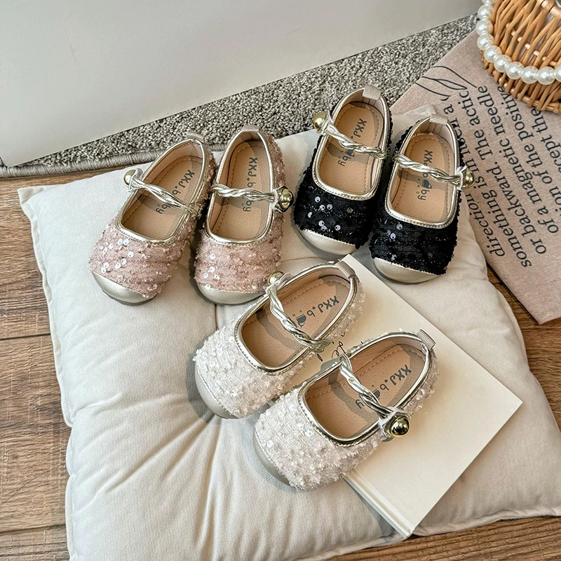 【奶酪可思】新款小香风亮片闪珠片女童韩系单鞋百搭女宝儿童鞋