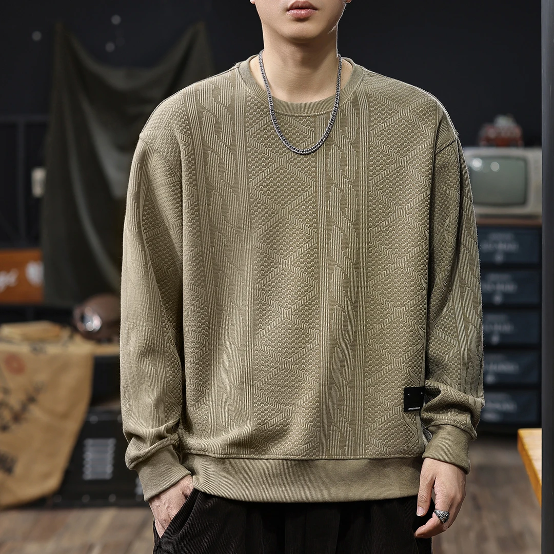 MR.MUDI/穆迪先生美式复古针织提花圆领卫衣男冬季百搭保暖打底衫