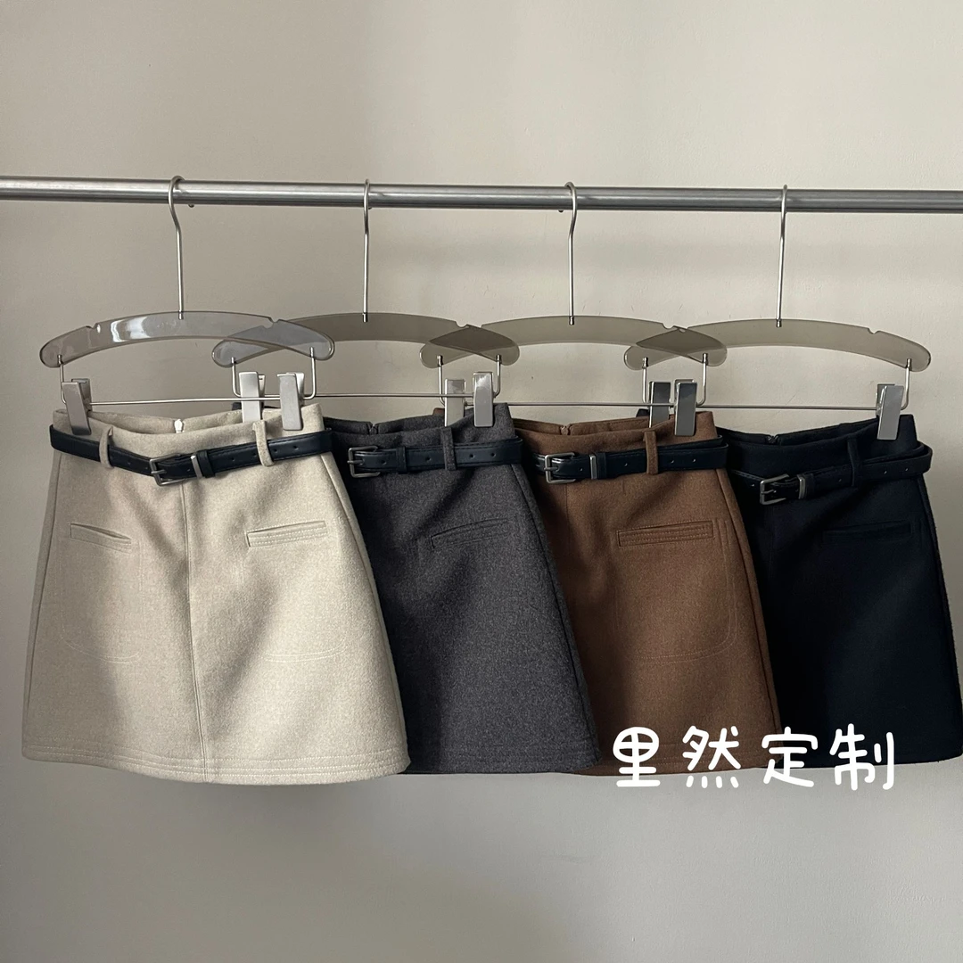 【里然定制】西装羊呢短裙女2025早秋高腰显瘦百搭A字半裙3779