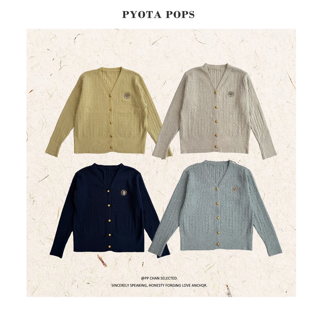 PYOTA【泰迪】小众设计师V领金扣绞花针织毛衣开衫外套LH235