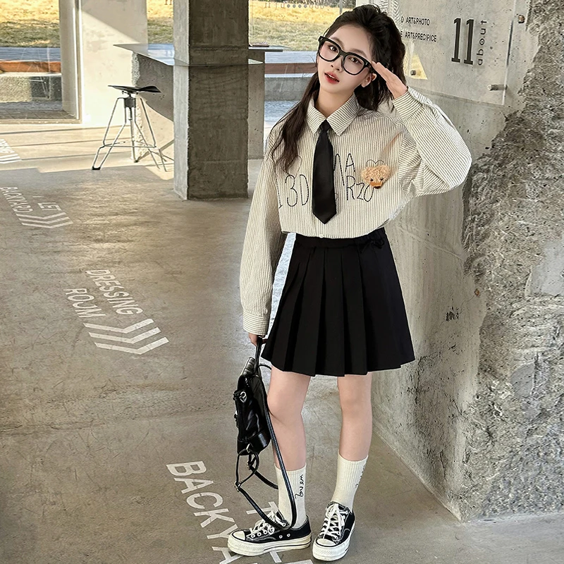 女童春装JK套装裙2025新款女大童学院风衬衫春秋韩系儿童装百褶裙