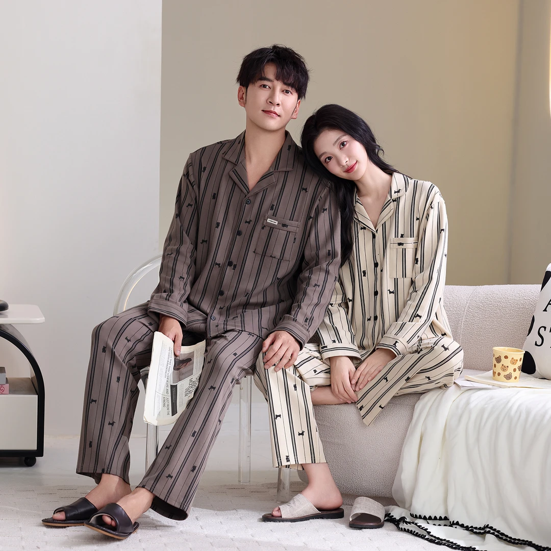 朵岑长袖长裤纯棉睡衣情侣家居服套装春秋季简约大气舒适透气安逸