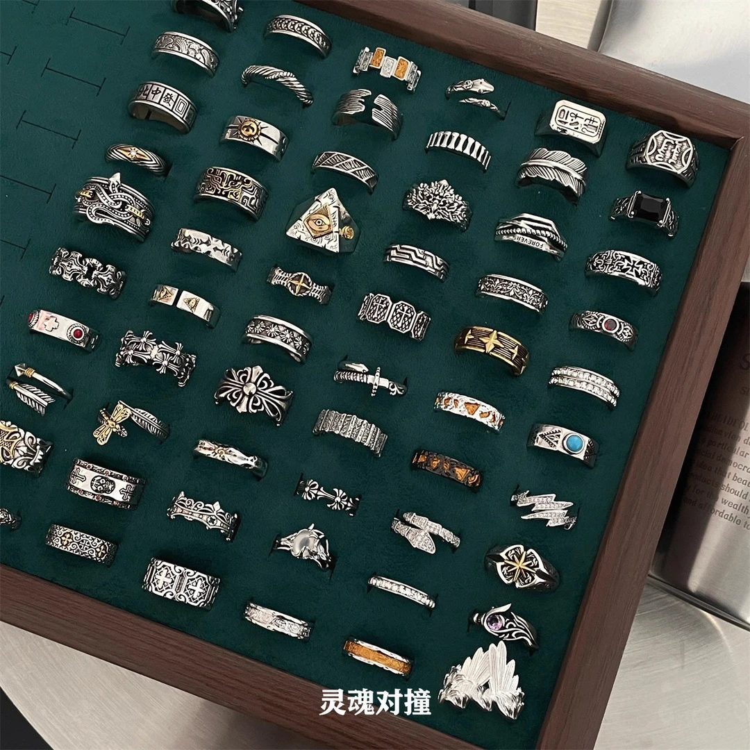 合金戒指 灵魂对撞复古做旧十字架戒指潮个性嘻哈风指环小众设计