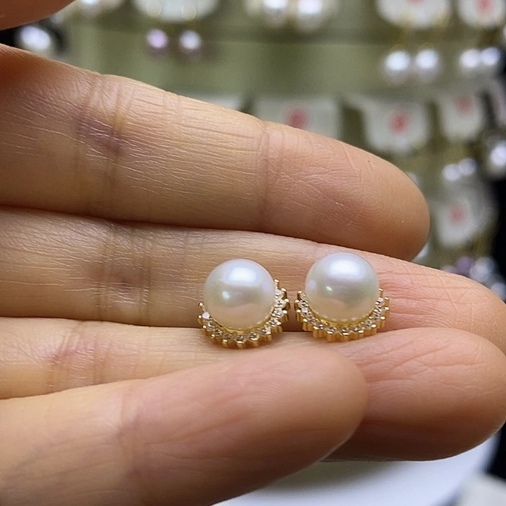 淡水珍珠耳饰银S925镶嵌