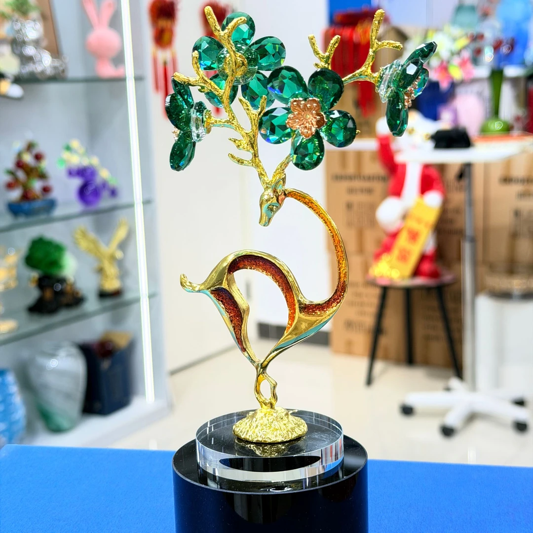 新款高档水晶梅花鹿摆件客厅酒柜装饰品麋鹿新家礼品乔迁（带礼盒）