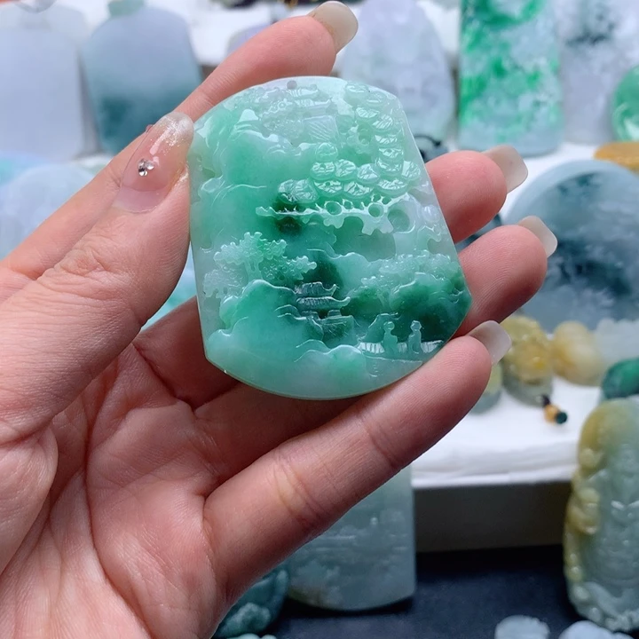 离***责定制翡翠未镶嵌山水牌