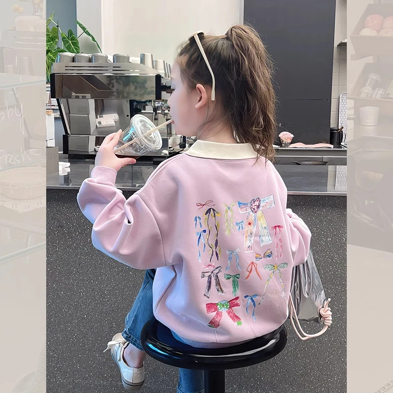 儿童洋气卫衣2025春秋新款女童时髦翻领上衣女大童装韩版长袖衣服