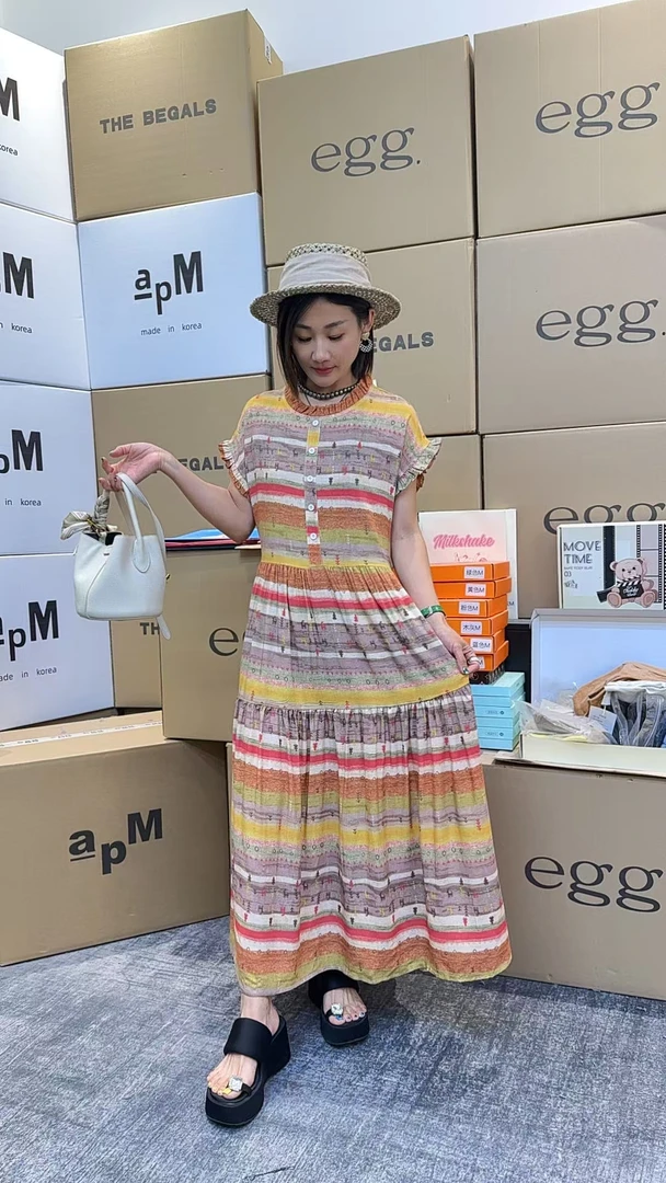 YH-[国风小调]2025夏季新款高级提花绵绸连衣裙GG-25110