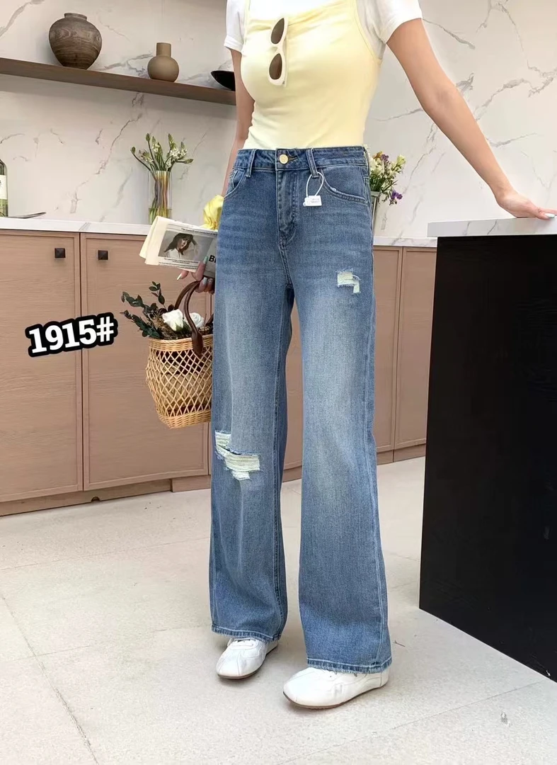 夏季新款百搭假破窄版阔腿裤