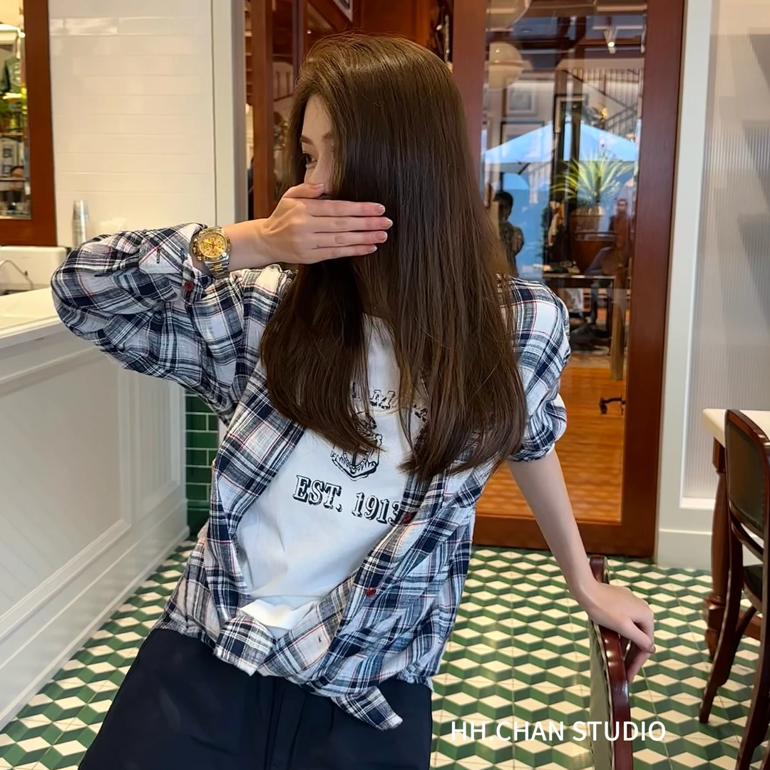 HH.CHAN“美飞飞”100%棉2025春夏美式复古格子衬衫