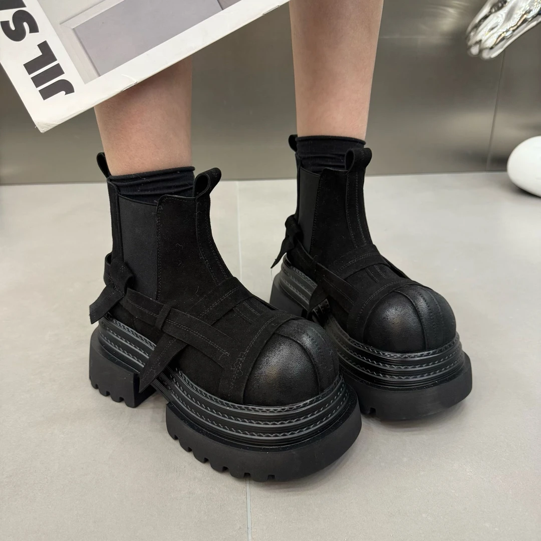 7782-2时尚洋气反毛皮厚松糕厚底短靴靴子