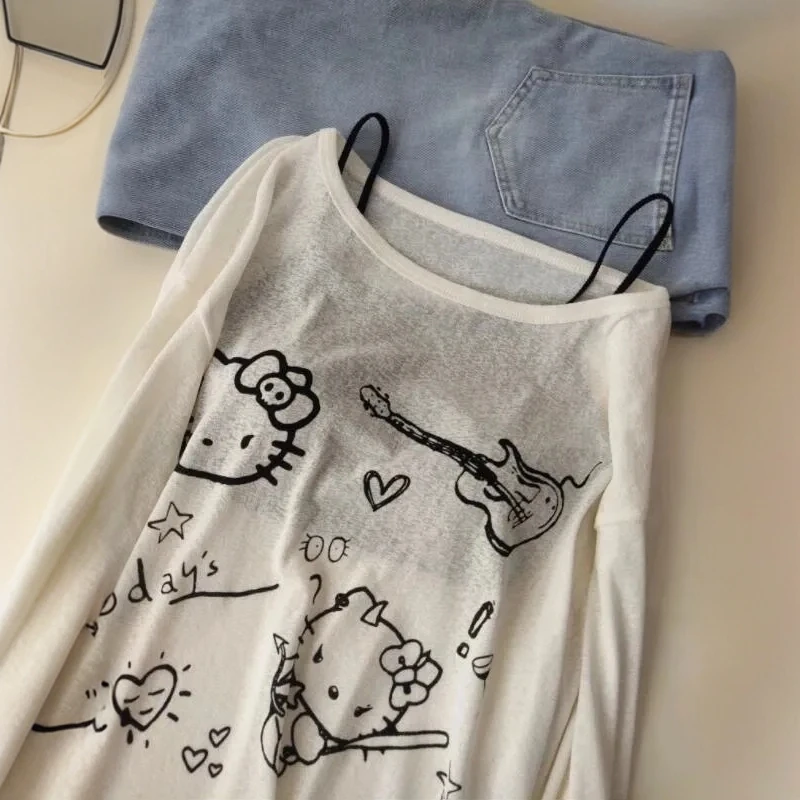 大码300斤设计感可爱卡通kt猫圆领长袖T恤女卫衣胖mm大码女装