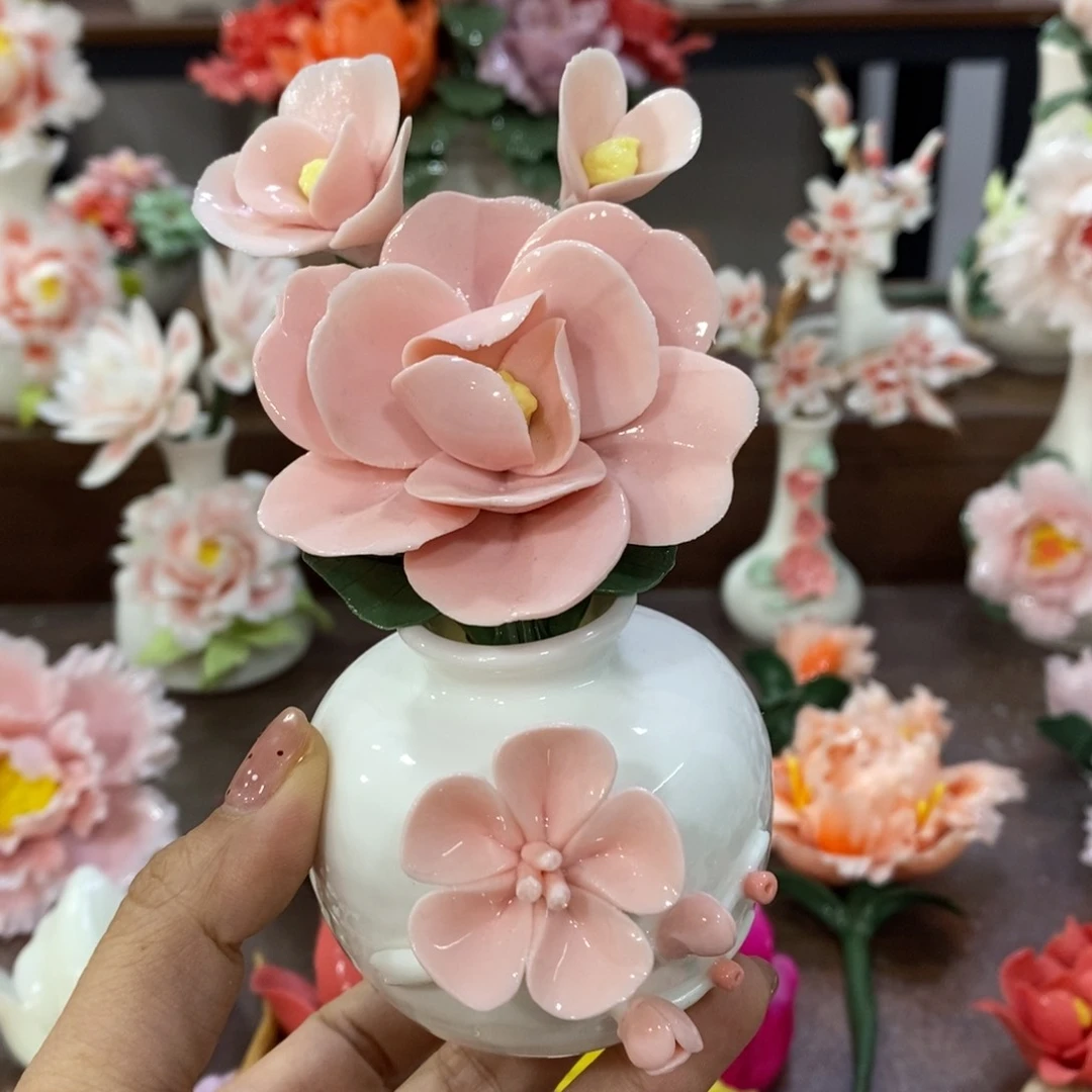 瓷片陶瓷手工花摆件