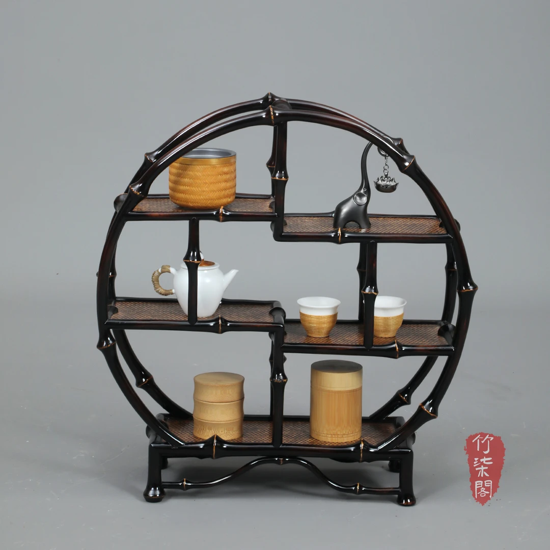 筇竹博古架杯架茶棚多宝阁中式竹编茶具架子展示架茶壶收纳置物架