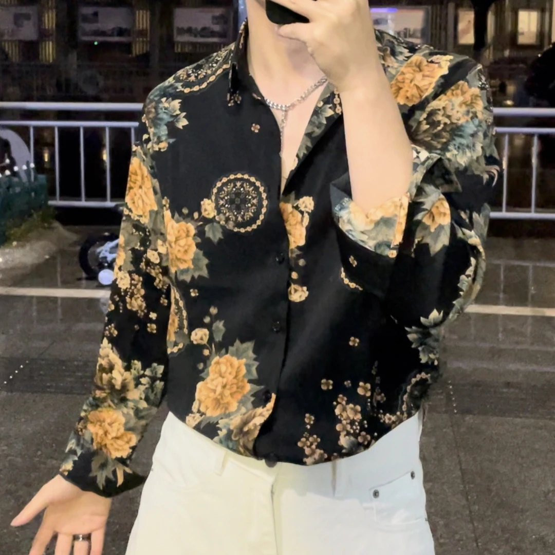 高级感扎染花衬衫男长袖潮流痞帅休闲垂感冰丝寸衣春夏季防晒外套