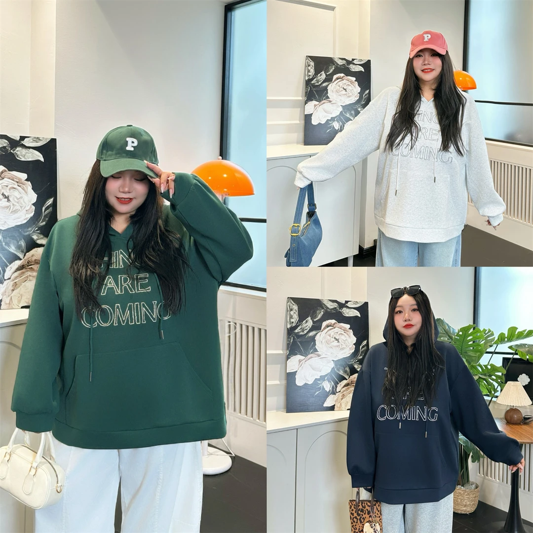 断码捡漏~大码女装花契200斤胖mm韩系ins松弛感连帽卫衣14628-H