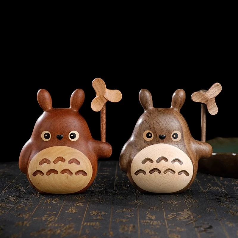 乌檀龙猫摆件实木卡通手办风车桌面可爱治愈木雕木制女生生日礼物