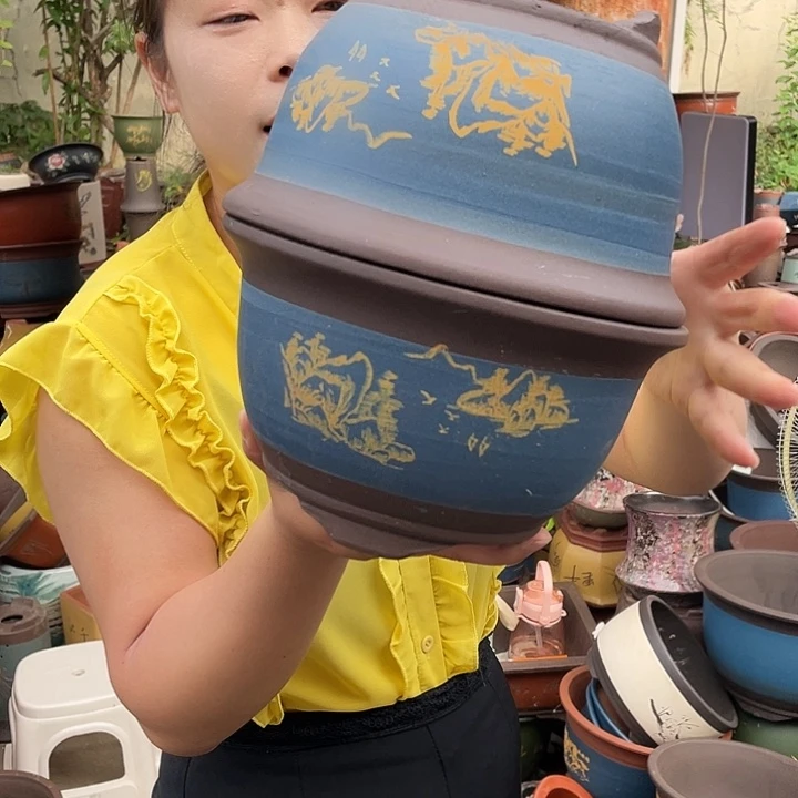 17+17蓝色三角金钟花盆紫砂花盆