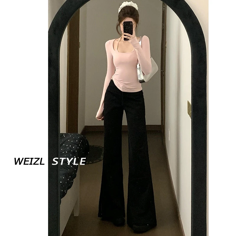 梨形身材不贴腿微喇牛仔裤女2025年春季高腰遮胯宽松喇叭阔腿裤子