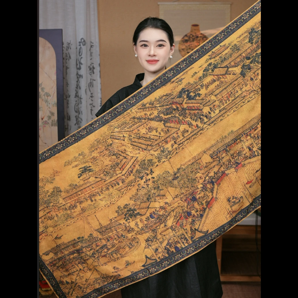 【清明上河图 长巾】苏萝空调房披肩长巾双面双色披肩送礼礼物时尚