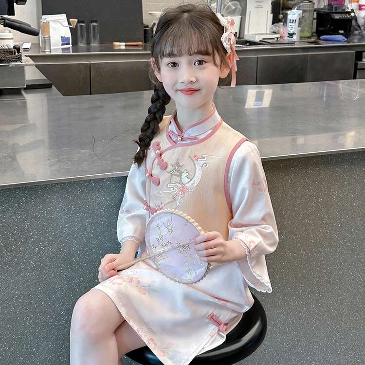 汉服女童春装2025新款大童春秋国潮裙子儿童连衣裙中式国风旗袍裙