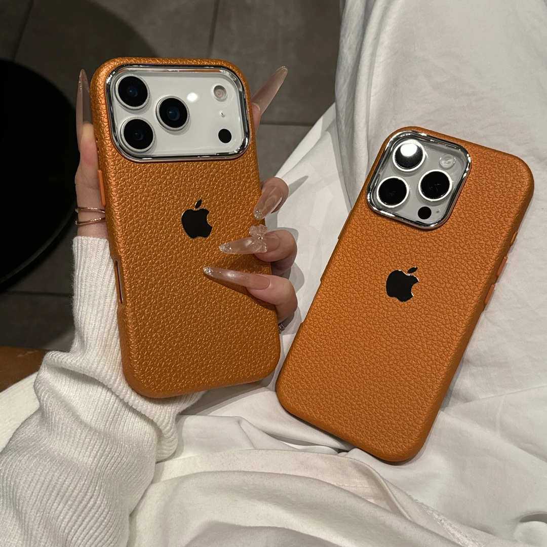 高级电镀荔枝纹三合一适用iPhone17pro手机壳16promax苹果15女14