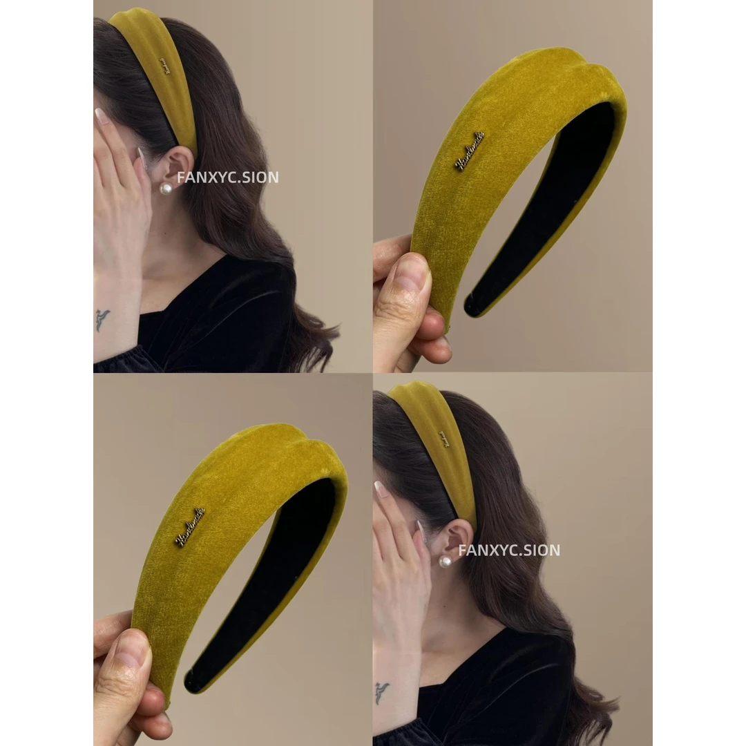 【甜芒冰茶】早秋韩系字母凹凸发箍宽边绒面头箍高颅顶2025新款