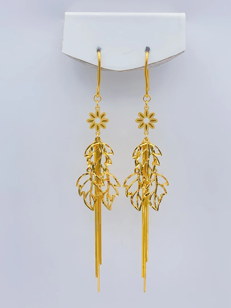 老庙黄金2 足金精工5G工艺镂空树叶蛇骨流苏耳钩 5.57克