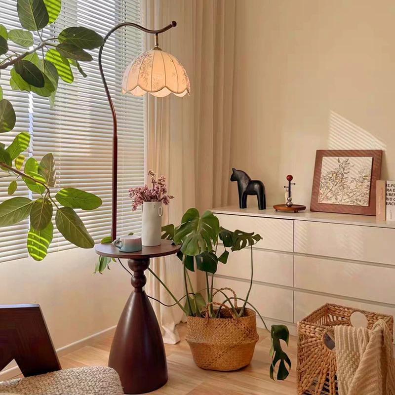 中古风落地灯客厅沙发旁边几美式复古卧室床头柜置物一体氛围台灯