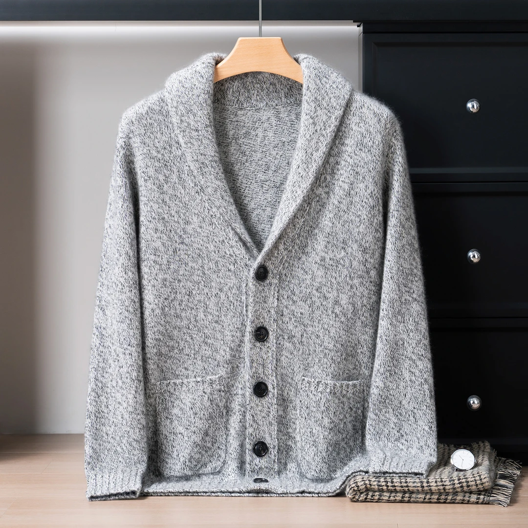 【不议价】100%纯羊绒男士600克特厚时尚百搭潮流青果领羊绒开衫