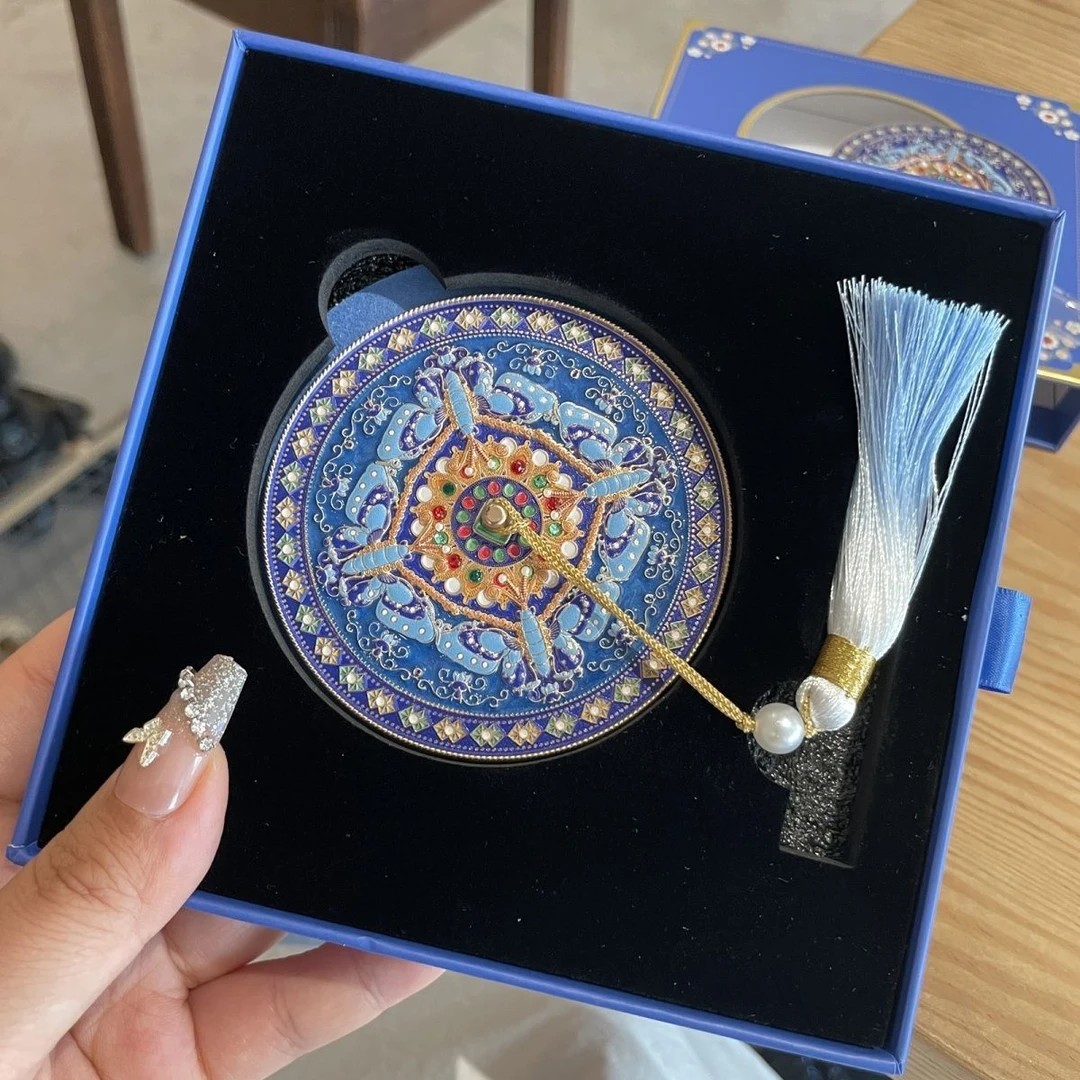 新款北京蝶恋翠羽珍宝凤冠折叠化妆镜少女心随身镜文创旅游纪念礼