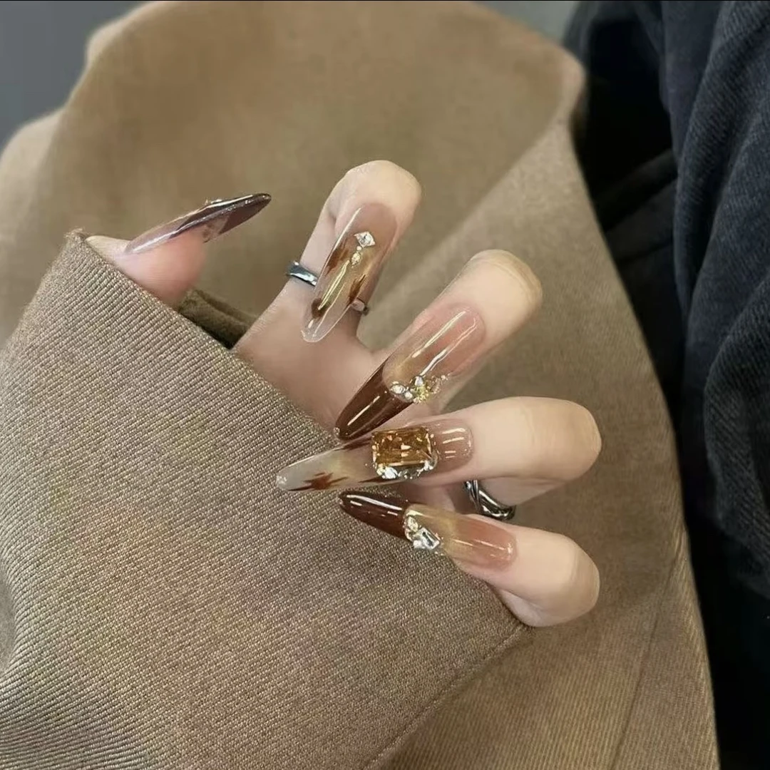 【E024】秋冬纯欲气质指尖渐变淡雅高级感纯手工显白穿戴甲美甲贴片