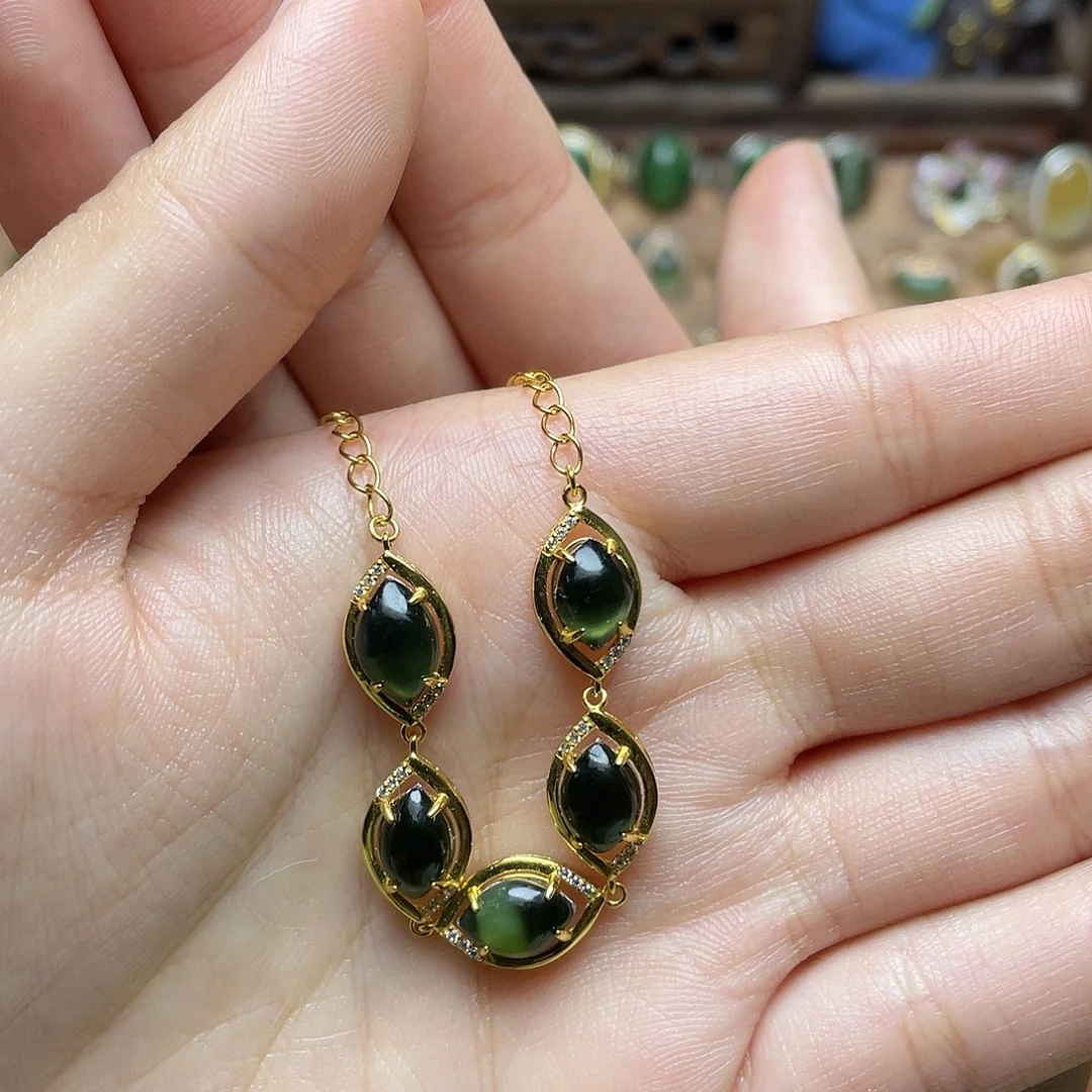 和田玉（碧玉）银S925镶嵌吊坠(赠链)手链