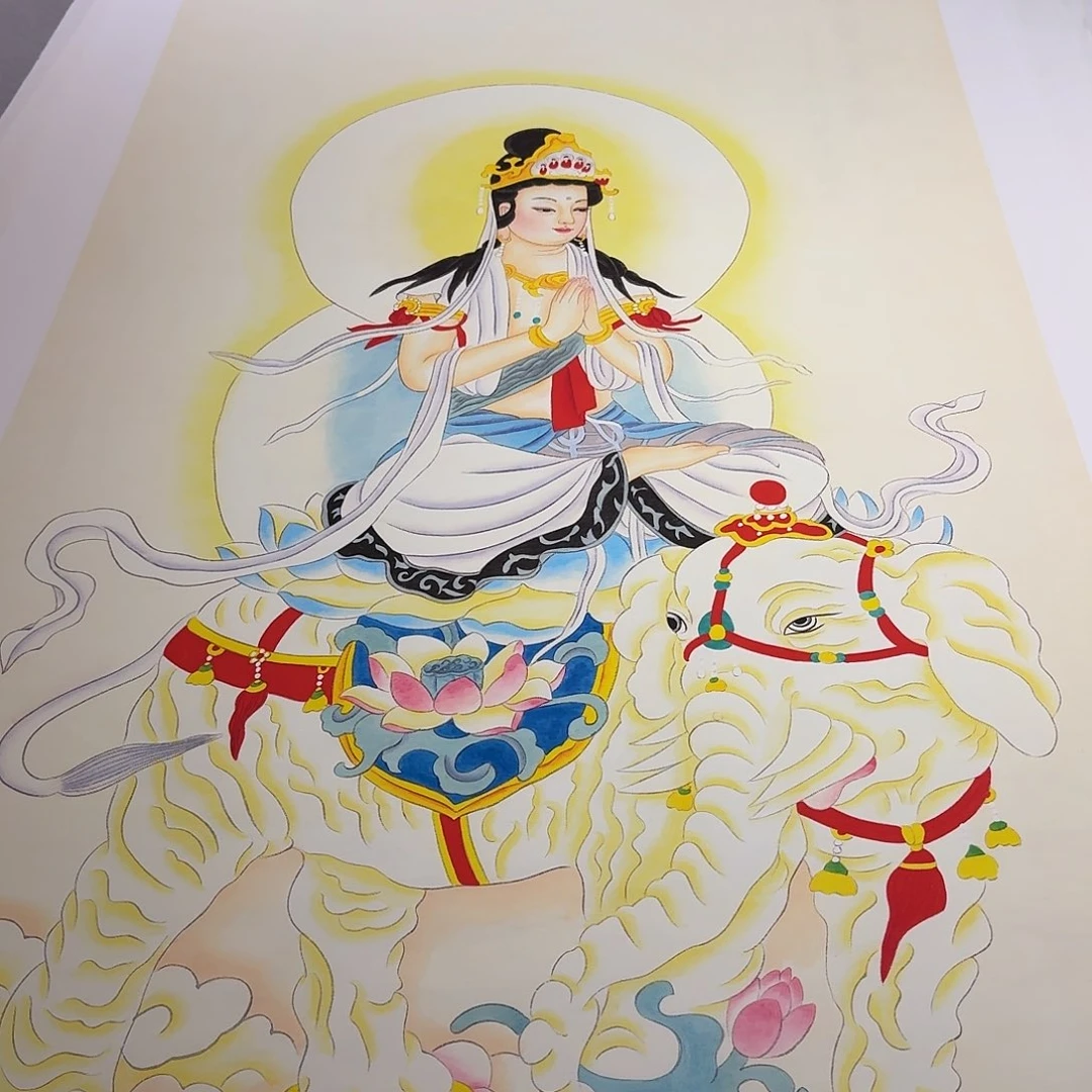 通***子国画普贤菩萨一副作品