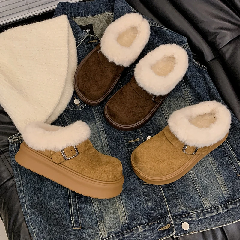 毛毛厚底增高包头半拖加绒勃肯鞋冬季保暖雪地靴女女鞋棉鞋