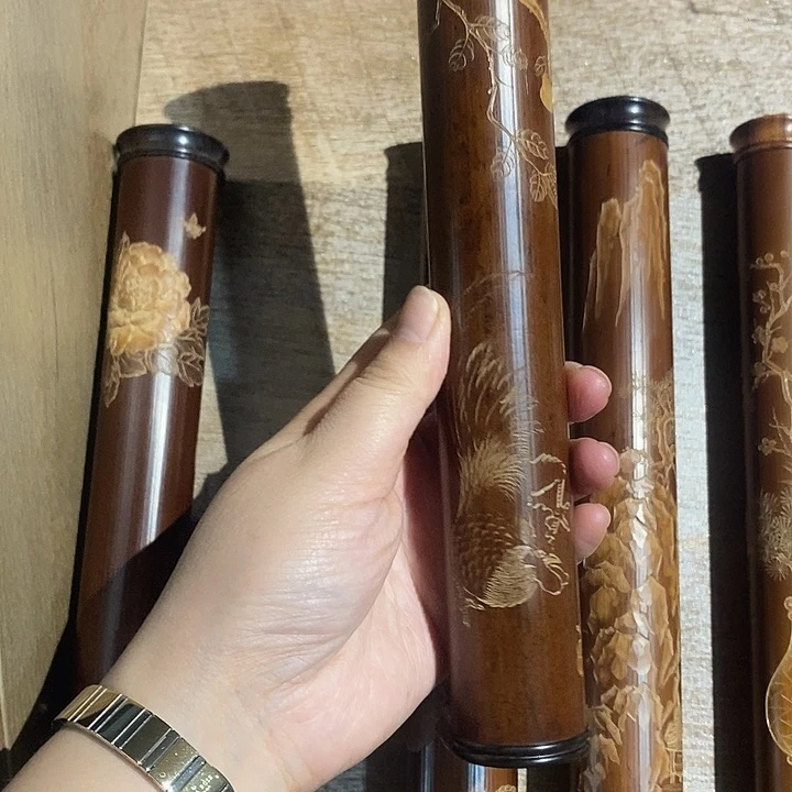 德***阁老煤竹手工雕刻精品长香筒带底插