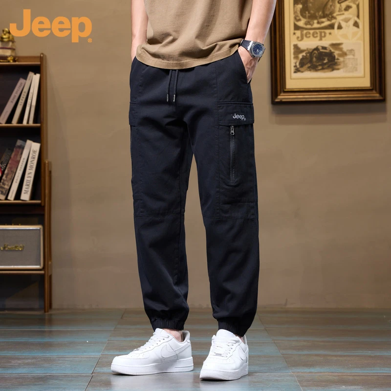 Jeep吉普美式复古工装裤男春秋季宽松束脚休闲裤机能风痞帅哈伦裤