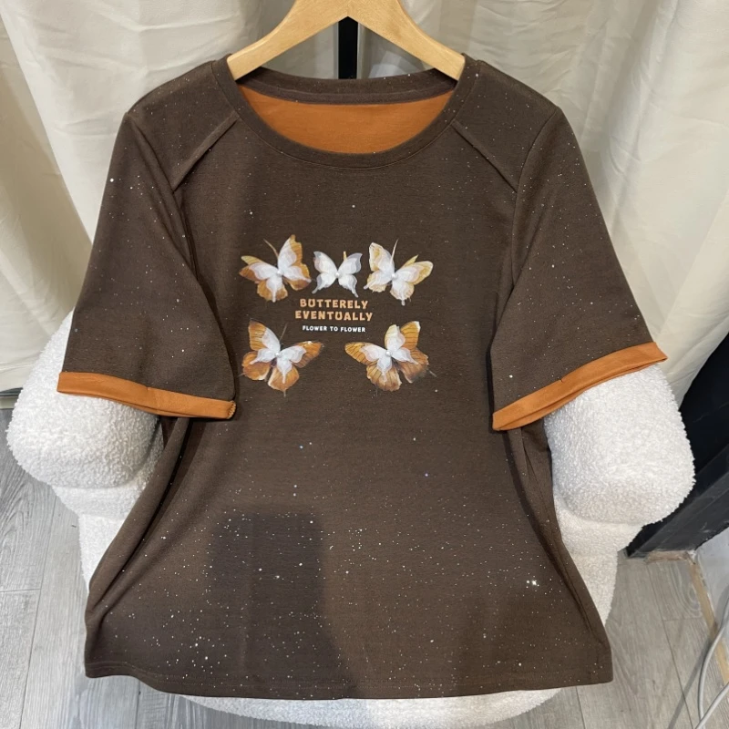 【苹果现货】PWD32702新款圆领蝴蝶立体浮雕花大码女装【衣长70】