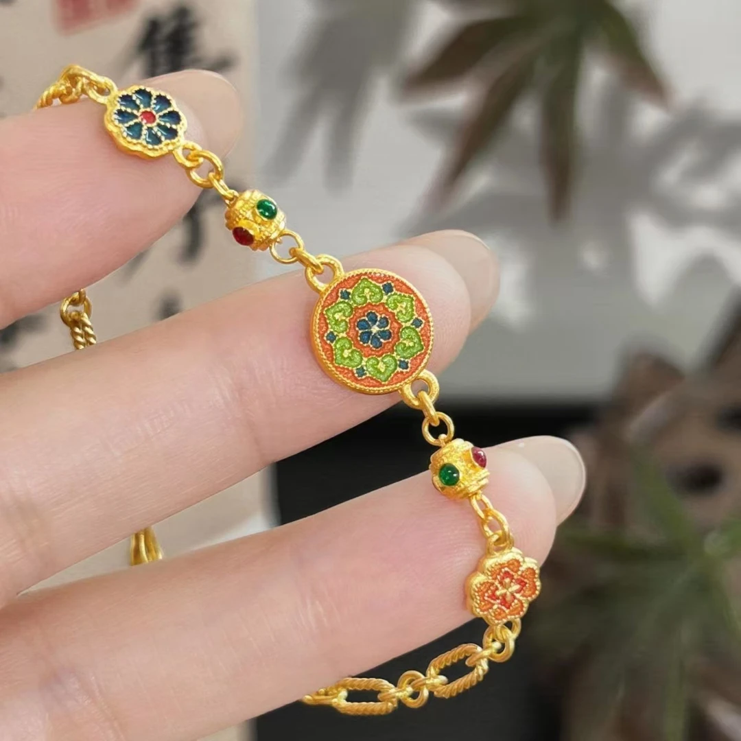 铜合金手链 新中式格桑花花颂手链珐琅工艺手饰