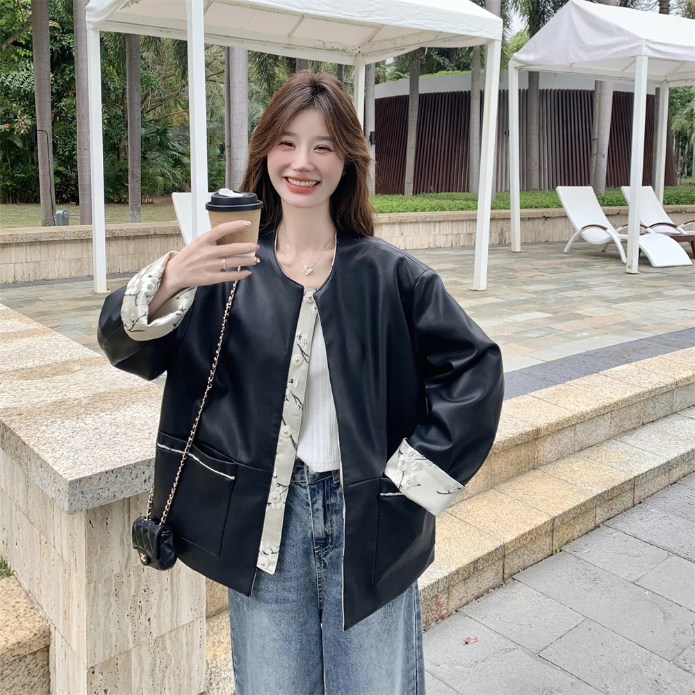 刺绣两面穿国风新中式皮衣外套女春秋2025新款高级感爆款pu夹克