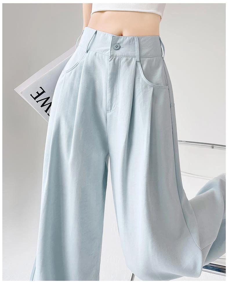 西装奶芙裤女夏季垂感宽松显瘦直筒休闲阔腿5