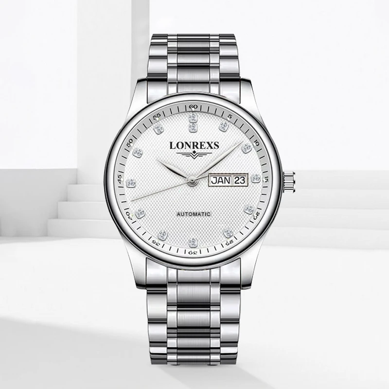 LONREXS/男士休闲腕表自动时尚经典设计夜光镶钻手表