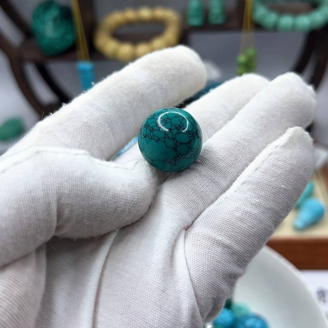 高瓷绿色网花圆珠卡20mm