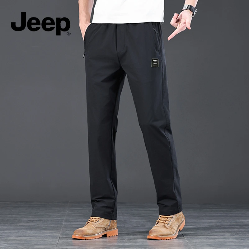 JEEP吉普2025新春夏季薄款冰丝凉感户外裤子潮牌休闲直筒透气长裤