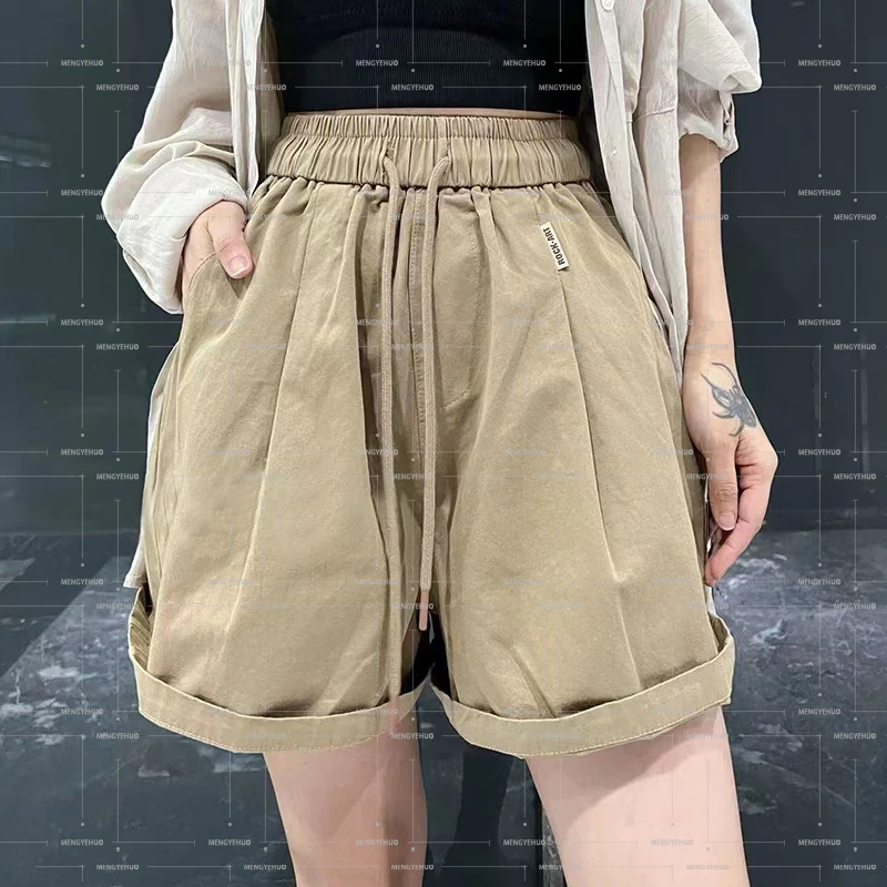 【短裤系列】卡其小短裤松紧腰休闲宽松百搭短裤A型高腰显瘦小众