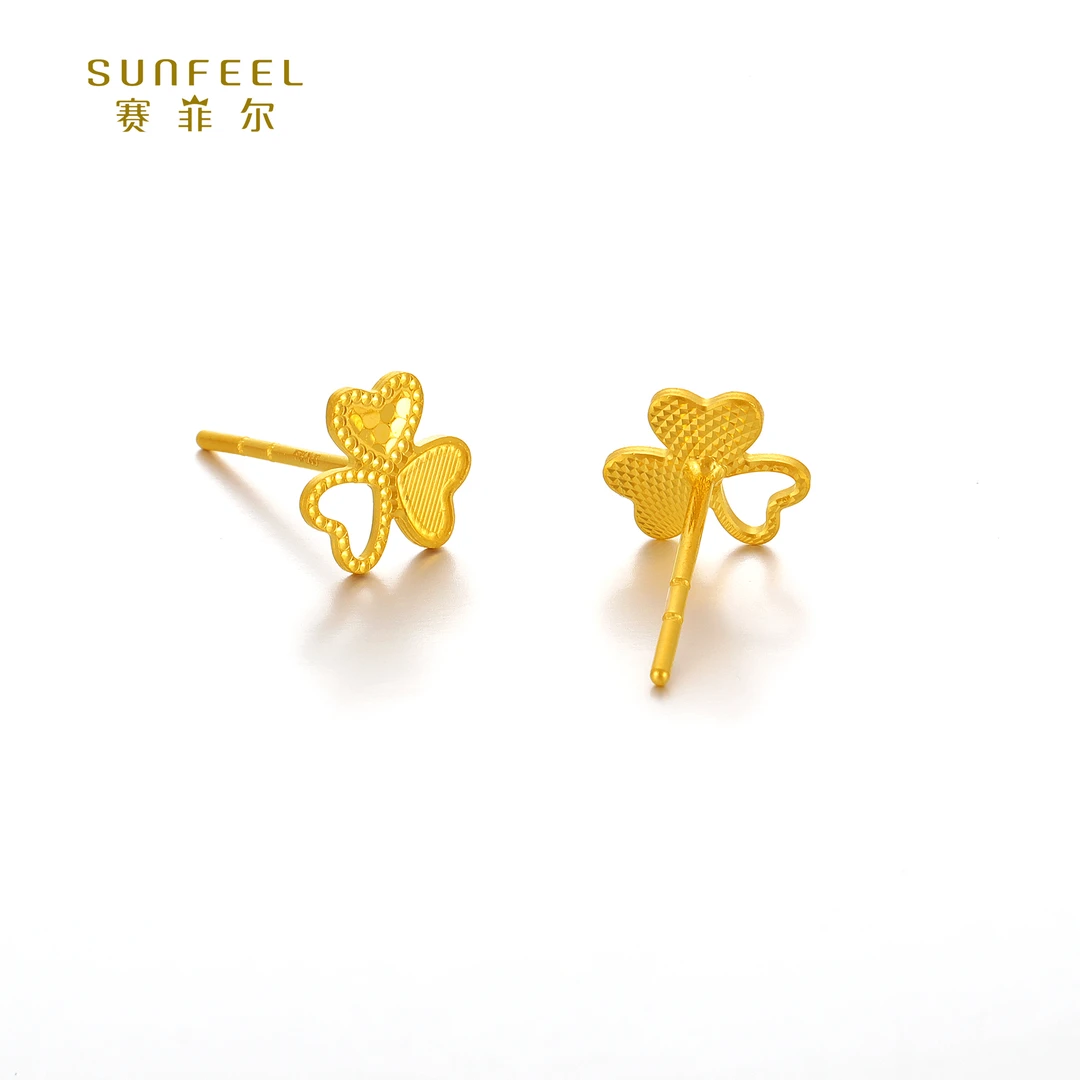 SUNFEEL/赛菲尔【七店】足金5G闪光金爱心三叶草直针耳钉5GE00636