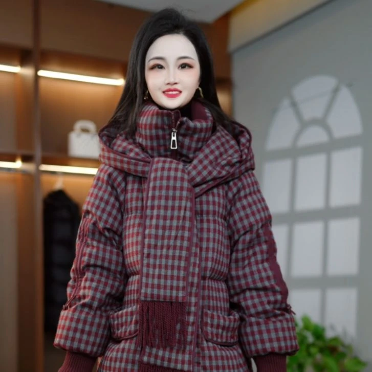 冬季新款2025围巾连帽通勤百搭时尚宽松保暖白鸭绒羽绒服M-XL