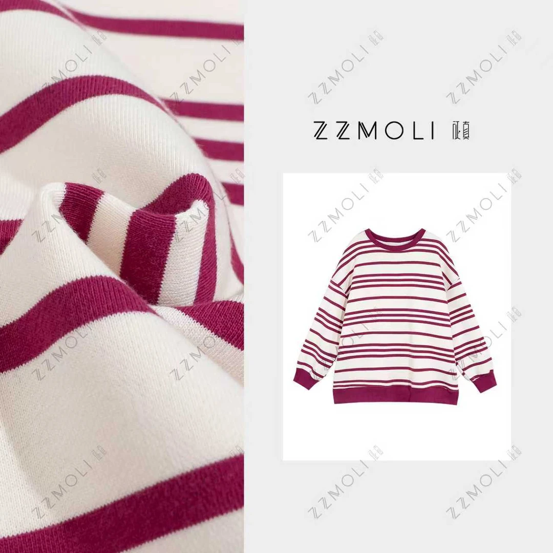ZzMoLi征真 慵懒撞色条纹卫衣女款宽松套头潮牌休闲衣服ZBY38080